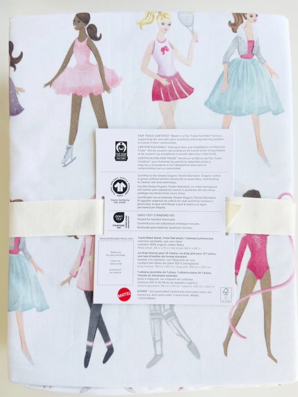 Pottery Barn Kids Barbie 100% Organic 200 Thread Count Twin Sheet Set Retail $99